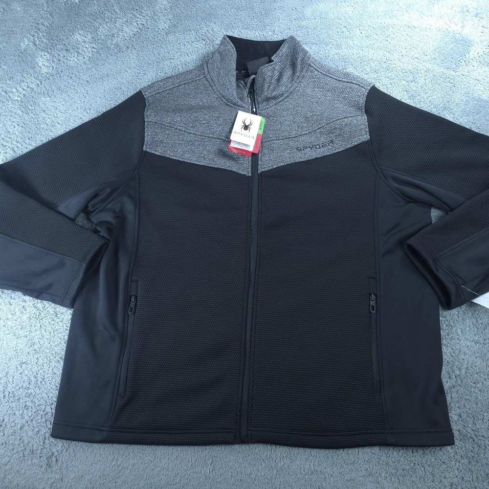 Spyder Jacket Mens 2XL Black Gray Softshell Full Zip Colorblock Fleece Lined